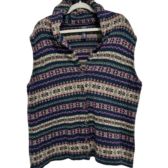 Chaps Ralph Lauren Cotton Blend Knit Button Vest Nordic Fair Isle Plus Sz 3x - Picture 1 of 11